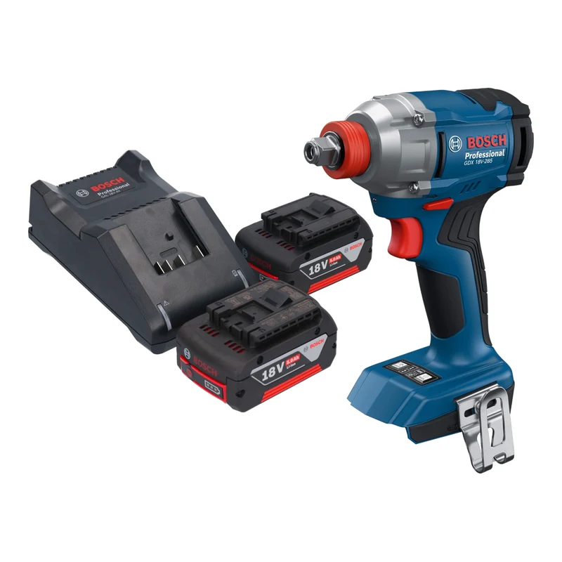 Bosch GDX 18V-285 Professional Akku Drehschlagschrauber 18 V 285 Nm 1/4'' Brushless + 2x Akku 5,0 Ah + Ladegerät