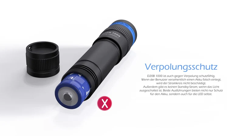 Xtar Tauchlampe D20B-1000 SET mit Ladegerät und 1x 18650 Li-Ion Akku