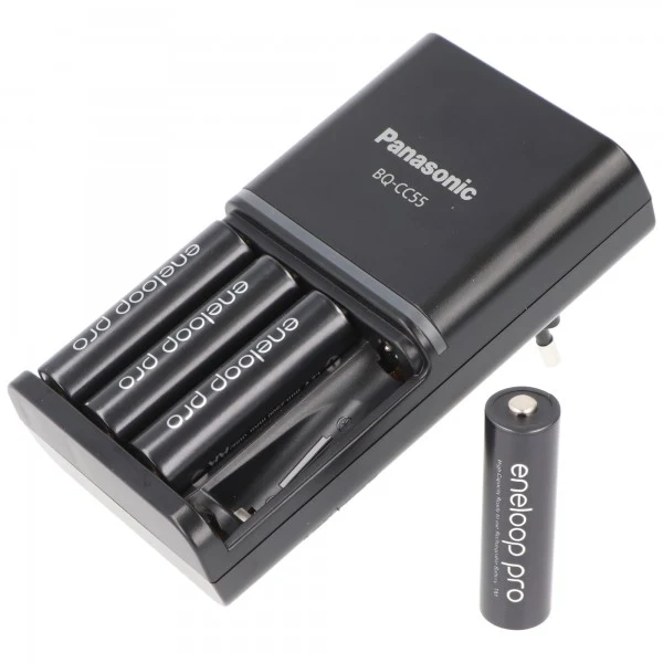 Panasonic Akku NiMH, Universal Ladegerät BQ CC55, AA/AAA eneloop pro, inkl. Akkus, 4x Mignon 2500mAh, Retail