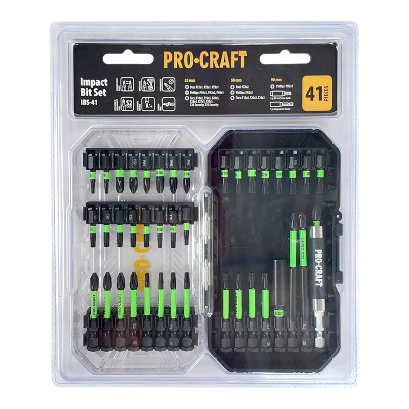 Procraft IBS-41 Schlagschrauber Bit Set 41 teilig S2 Stahl Phillips / Pozidriv / Torx