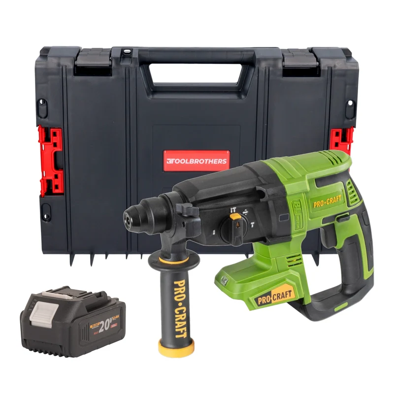 Procraft PHA40bb Akku Bohrhammer 20 V 2,6 J SDS plus Brushless + 1x Akku 4,0 Ah + RHINO Toolcase - ohne Ladegerät