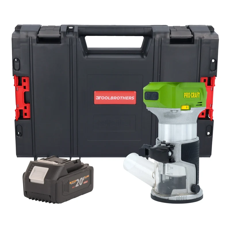 Procraft POB24bb Akku Multifunktionsfräse 20 V 6 / 8 mm Brushless + 1x Akku 4,0 Ah + RHINO Toolcase - ohne Ladegerät