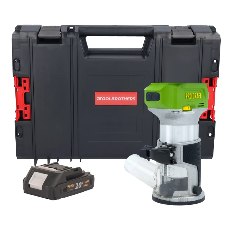 Procraft POB24bb Akku Multifunktionsfräse 20 V 6 / 8 mm Brushless + 1x Akku 2,0 Ah + RHINO Toolcase - ohne Ladegerät