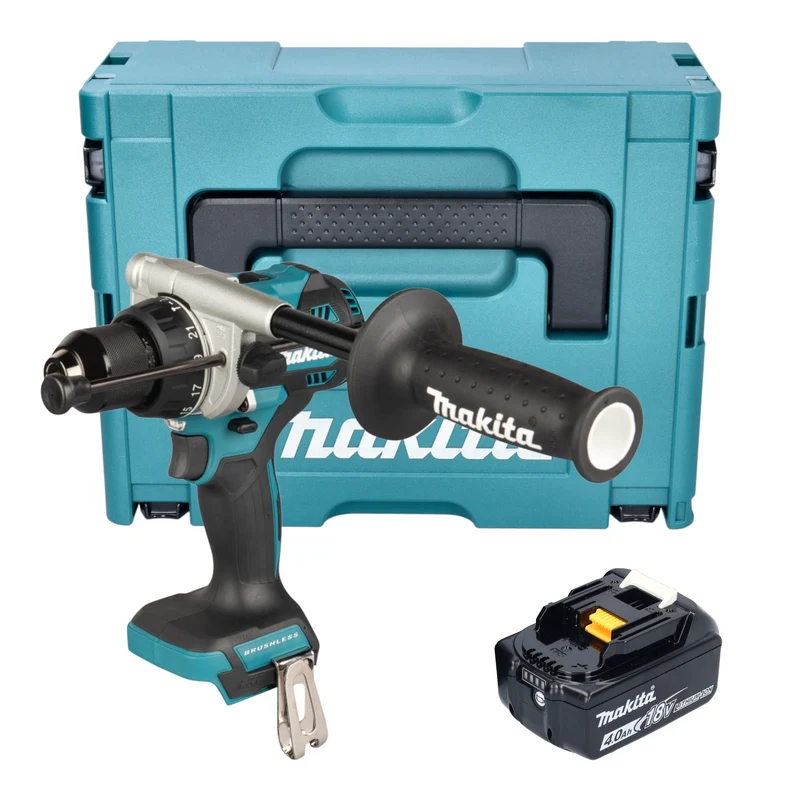 Makita DHP 492 M1J Akku Schlagbohrschrauber 18 V 141 Nm Brushless + 1x Akku 4,0 Ah + Makpac - ohne Ladegerät