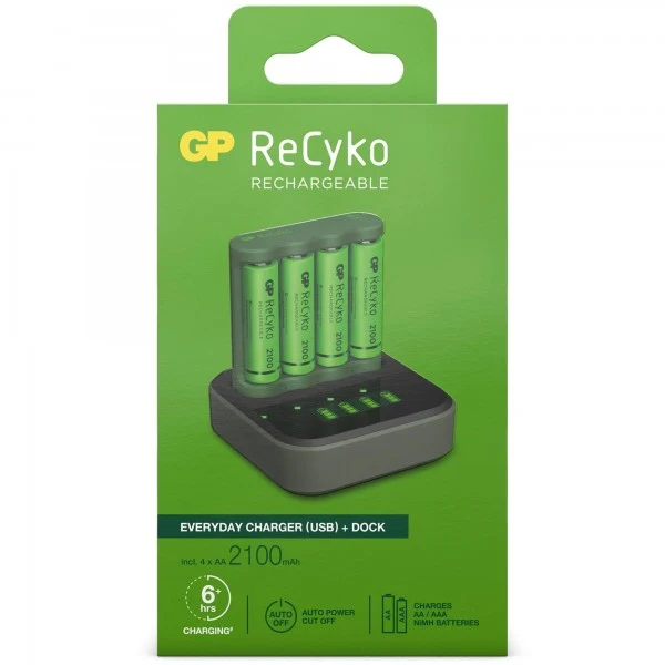 USB-Modell Ladegerät GP B421 Basic-Line 4 x ReCyko AA 2100 mAh USB Dockingstation