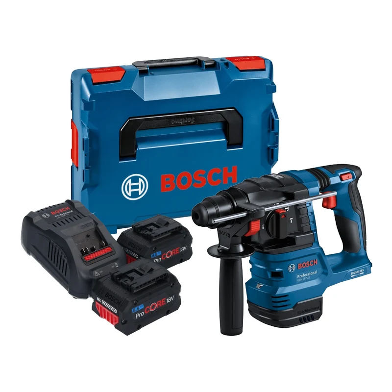 Bosch GBH 18V-22 Professional Akku Bohrhammer 18 V 1,9 J SDS Plus Brushless + 2x ProCORE Akku 5,5 Ah + Ladegerät + L-Boxx