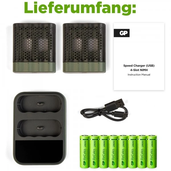 USB-Modell Ladegerät GP M451 Mainstream-Line 8 x ReCyko AA 2600 mAh USB Dockingstation