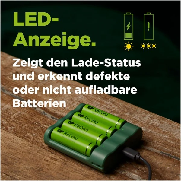 USB-Modell Ladegerät GP B421 Basic-Line 4 x ReCyko AA 2100 mAh