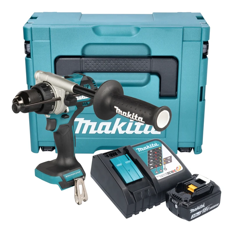Makita DHP 492 RF1J Akku Schlagbohrschrauber 18 V 141 Nm Brushless + 1x Akku 3,0 Ah + Ladegerät + Makpac