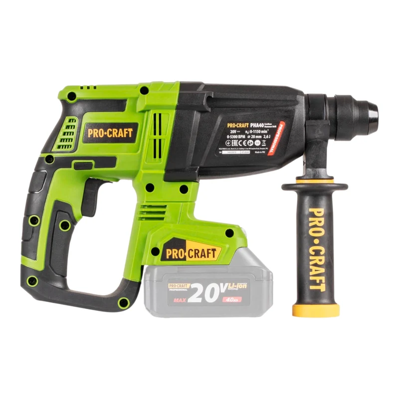 Procraft PHA40bb Akku Bohrhammer 20 V 2,6 J SDS plus Brushless + 1x Akku 4,0 Ah - ohne Ladegerät