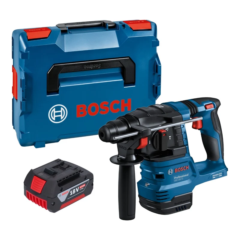 Bosch GBH 18V-22 Professional Akku Bohrhammer 18 V 1,9 J SDS Plus Brushless + 1x Akku 4,0 Ah + L-Boxx - ohne Ladegerät