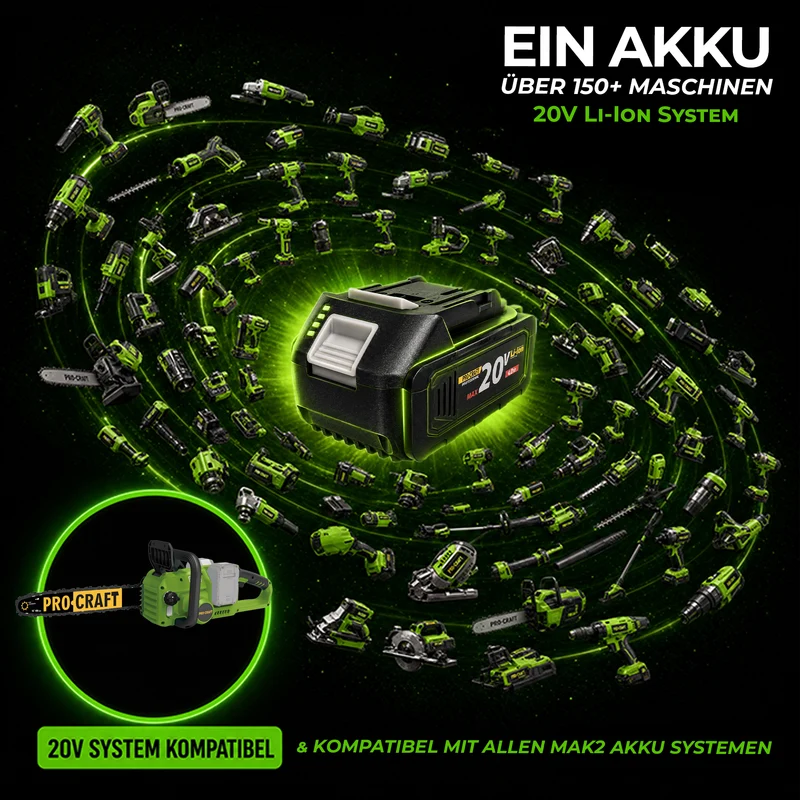 Procraft PCA42/2 Akku Kettensäge 40 V ( 2x 20 V ) 406 mm Brushless Solo - ohne Akku, ohne Ladegerät