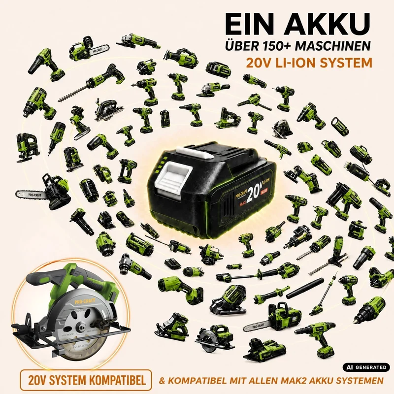 Procraft PCA32-BB Akku Handkreissäge 20 V 165 mm Brushless Solo - ohne Akku, ohne Ladegerät