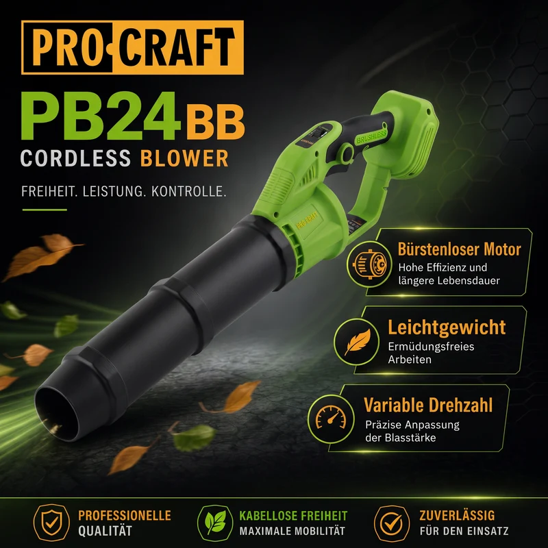 Procraft PB24bb Akku Laubbläser 20 V Brushless Solo - ohne Akku, ohne Ladegerät