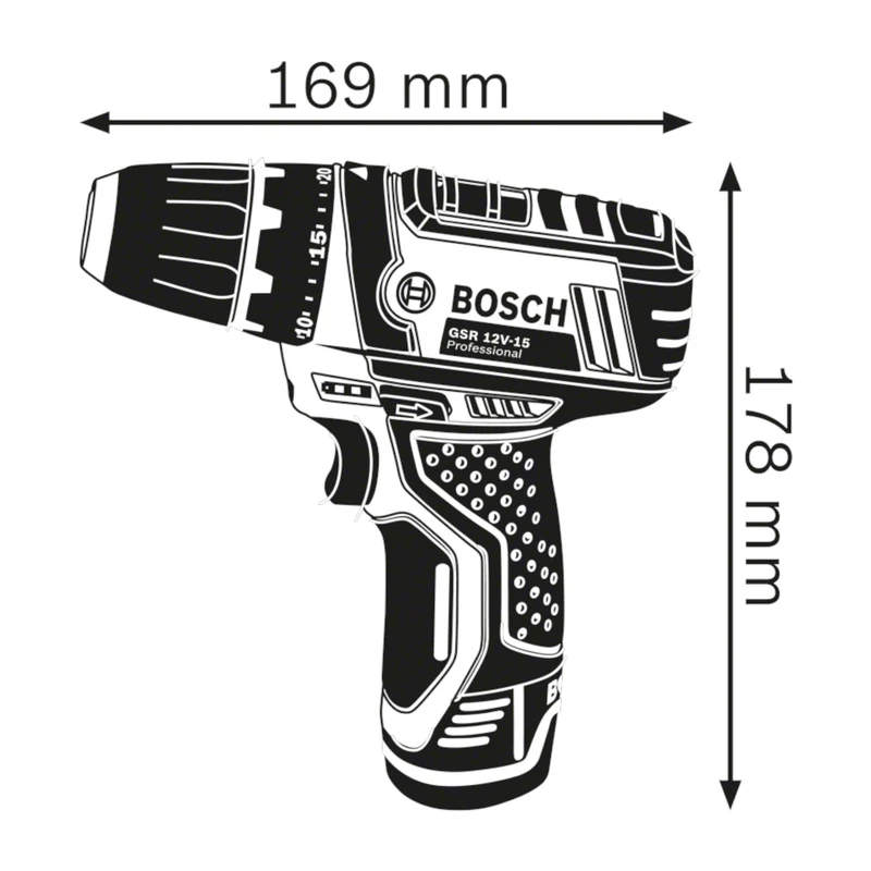 Bosch GSR 12V-15 Professional Akku Bohrschrauber 12 V 30 Nm ( 060186810F ) + 2x Akku 2,0 Ah + Ladegerät + Tasche