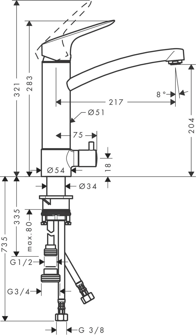 HANSGROHE HG Einhebel-Küchenmischer 220 LOGIS DN 15 mit Geräteabsperrventil chrom