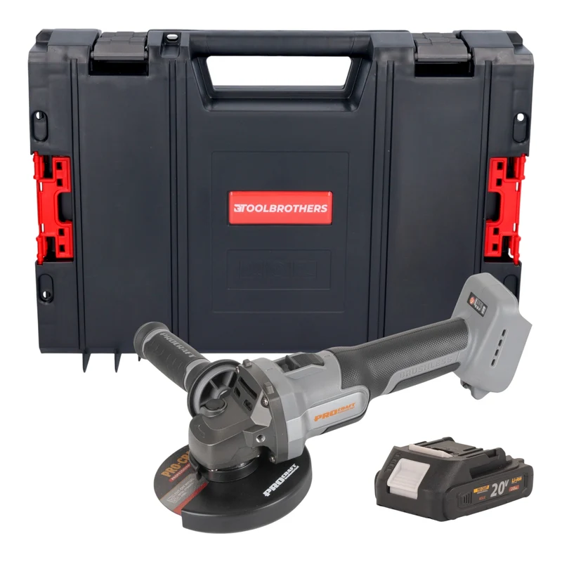 Procraft Industrial AG125Abb Akku Winkelschleifer 20 V 125 mm Brushless + 1x Akku 2,0 Ah + RHINO Toolcase - ohne Ladegerät