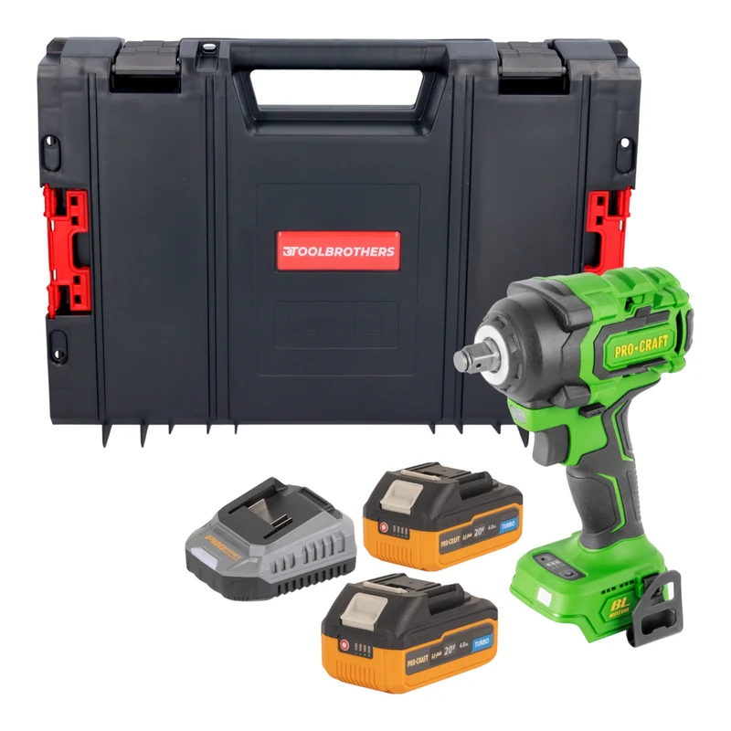 Procraft PWA18bb Akku Schlagschrauber 20 V 550 Nm 1/2" Brushless + 2x Akku 4,0 Ah + Ladegerät + RHINO Toolcase