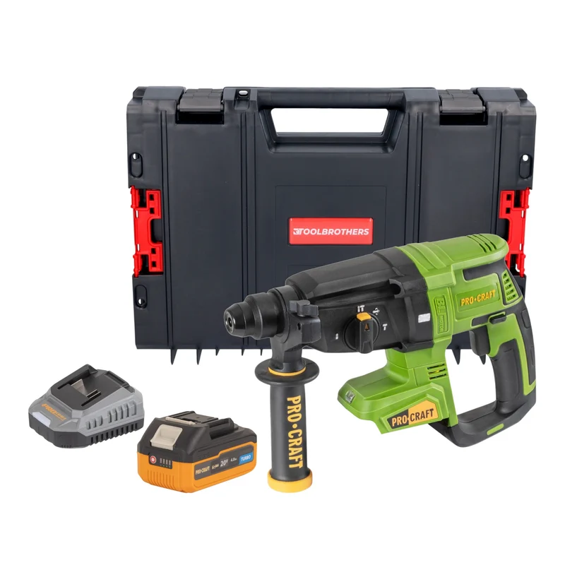 Procraft PHA40bb Akku Bohrhammer 20 V 2,6 J SDS plus Brushless + 1x Akku 4,0 Ah + Ladegerät + RHINO Toolcase