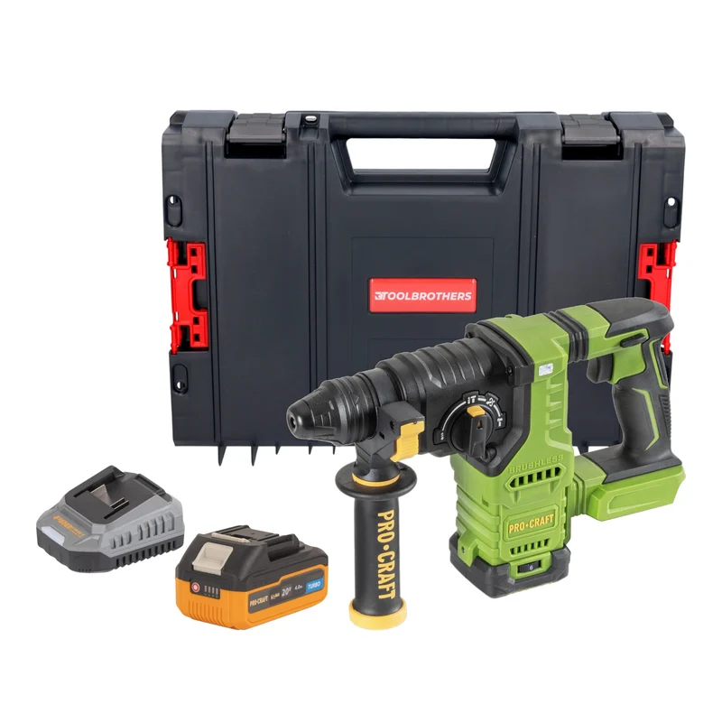 Procraft PHA30bb Akku Bohrhammer 20 V 2,8 J SDS plus Brushless + 1x Akku 4,0 Ah + Ladegerät + RHINO Toolcase