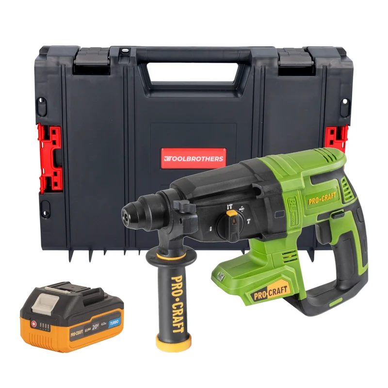 Procraft PHA40bb Akku Bohrhammer 20 V 2,6 J SDS plus Brushless + 1x Akku 4,0 Ah + RHINO Toolcase - ohne Ladegerät