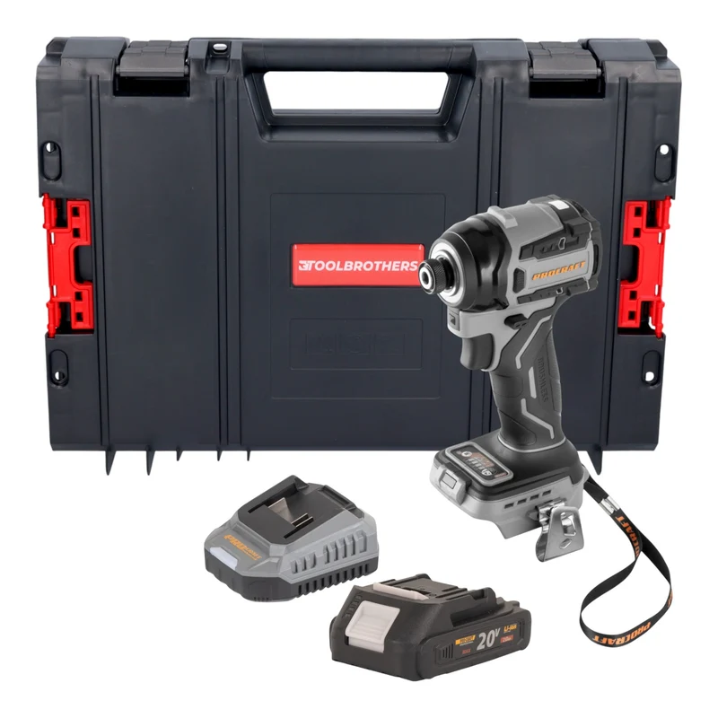 Procraft Industrial ID20Abb Akku Schlagschrauber 20 V 180 Nm 1/4" + 1x Akku 2,0 Ah + Ladegerät + RHINO Toolcase