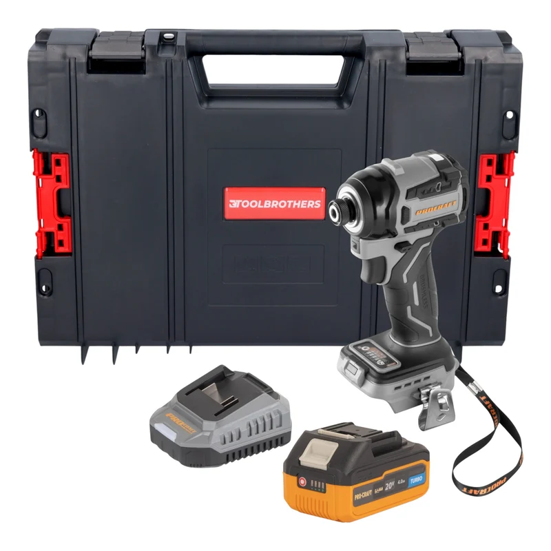 Procraft Industrial ID20Abb Akku Schlagschrauber 20 V 180 Nm 1/4" + 1x Akku 4,0 Ah + Ladegerät + RHINO Toolcase