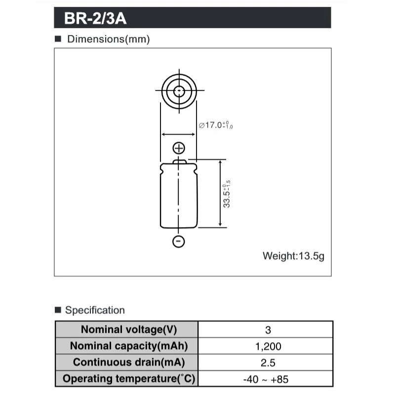 BR-2/3 A Panasonic Lithium Batterie 3,0 Volt mit Lötfahnen in Z-Form