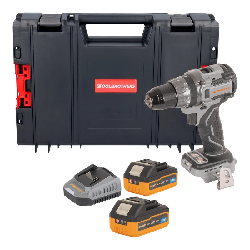 Procraft Industrial CD20Abb Akku Schlagbohrschrauber 20 V 85 Nm + 2x Akku 4,0 Ah + Ladegerät + RHINO Toolcase