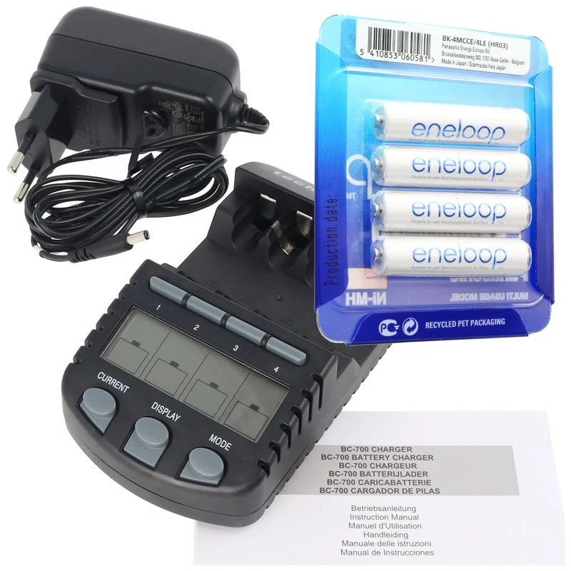 Technoline BC 700 Akku-Ladegerät schwarz mit 4x Panasonic eneloop Standard HR-4UTG und AccuCell AkkuBox AAA Micro