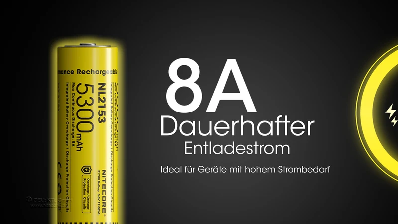 NiteCore 21700 NL2153 - 5300mAh, 8A, Li-Ionen 3,6V - PCB geschützt