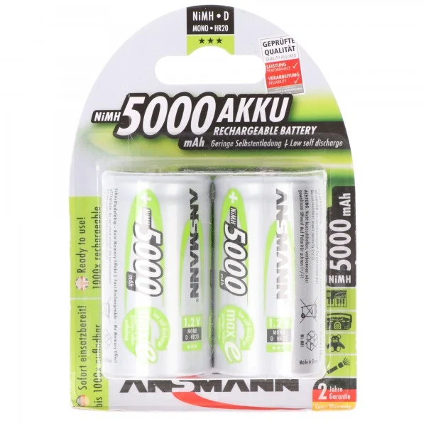 Ansmann NiMH-Akku Mono 5000mAh 2er Blister