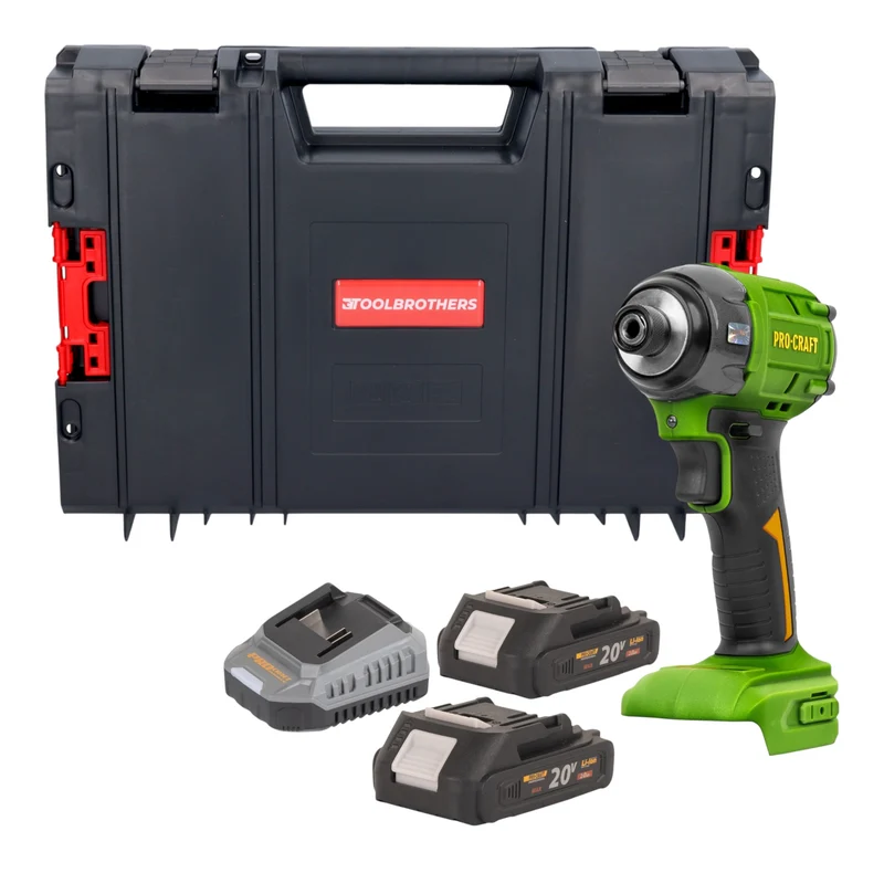 Procraft PS22bb Akku Schlagschrauber 20 V 230 Nm 1/2" Brushless + 2x Akku 2,0 Ah + Ladegerät + RHINO Toolcase