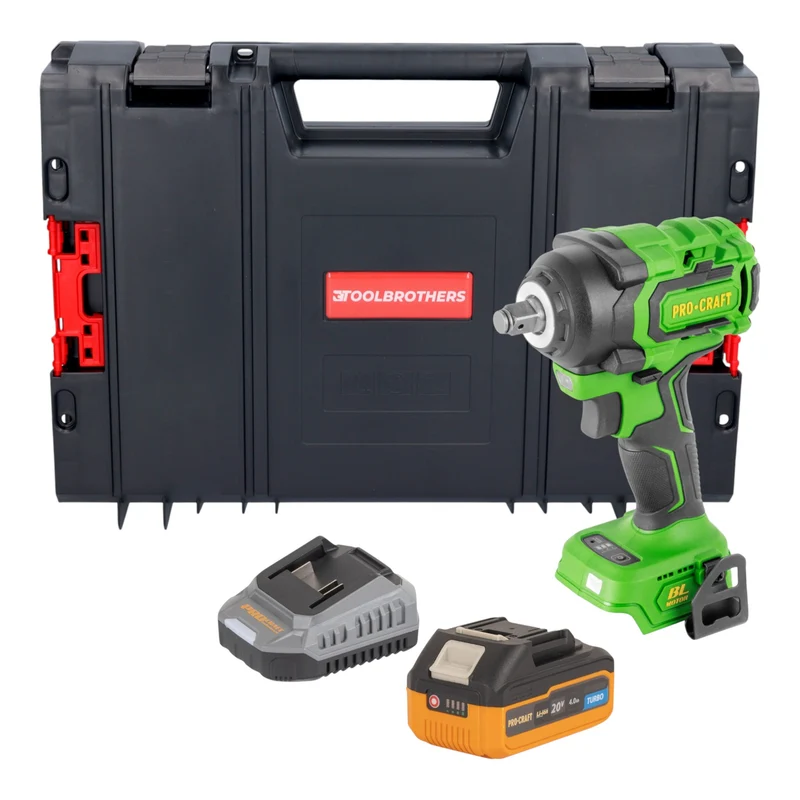 Procraft PWA18bb Akku Schlagschrauber 20 V 550 Nm 1/2" Brushless + 1x Akku 4,0 Ah + Ladegerät + RHINO Toolcase