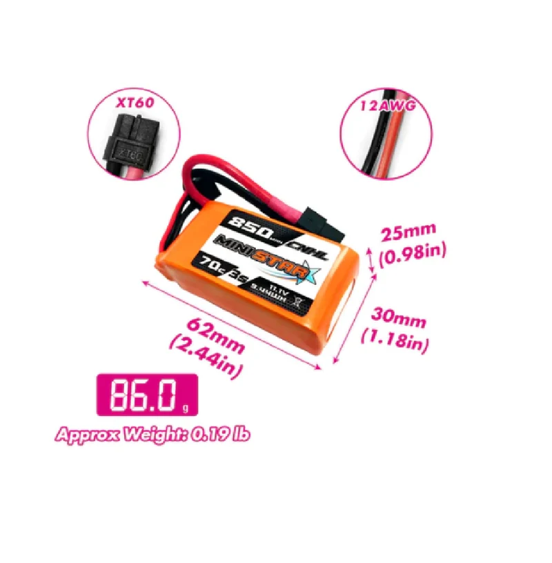 CNHL MiniStar 3S 850mAh 11,1V 70C Lipo Akku mit XT60-Stecker