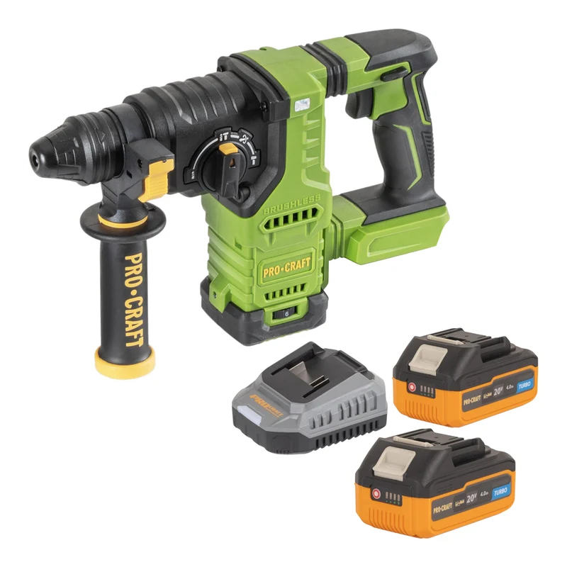 Procraft PHA30bb Akku Bohrhammer 20 V 2,8 J SDS plus Brushless + 2x Akku 4,0 Ah + Ladegerät