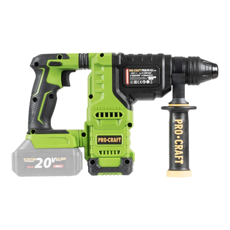Procraft PHA30bb Akku Bohrhammer 20 V 2,8 J SDS plus Brushless + 2x Akku 4,0 Ah + Ladegerät
