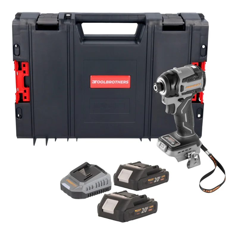 Procraft Industrial ID20Abb Akku Schlagschrauber 20 V 180 Nm 1/4" + 2x Akku 2,0 Ah + Ladegerät + RHINO Toolcase