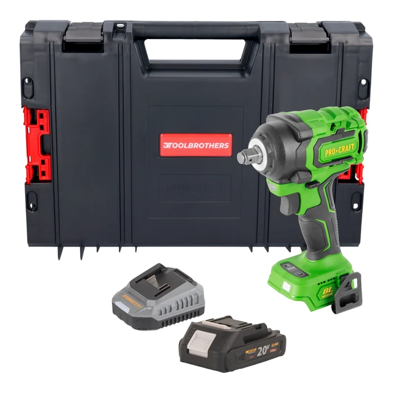 Procraft PWA18bb Akku Schlagschrauber 20 V 550 Nm 1/2" Brushless + 1x Akku 2,0 Ah + Ladegerät + RHINO Toolcase