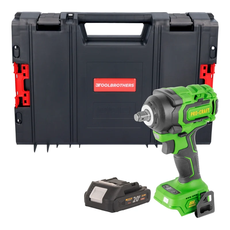 Procraft PWA18bb Akku Schlagschrauber 20 V 550 Nm 1/2" Brushless + 1x Akku 2,0 Ah + RHINO Toolcase - ohne Ladegerät