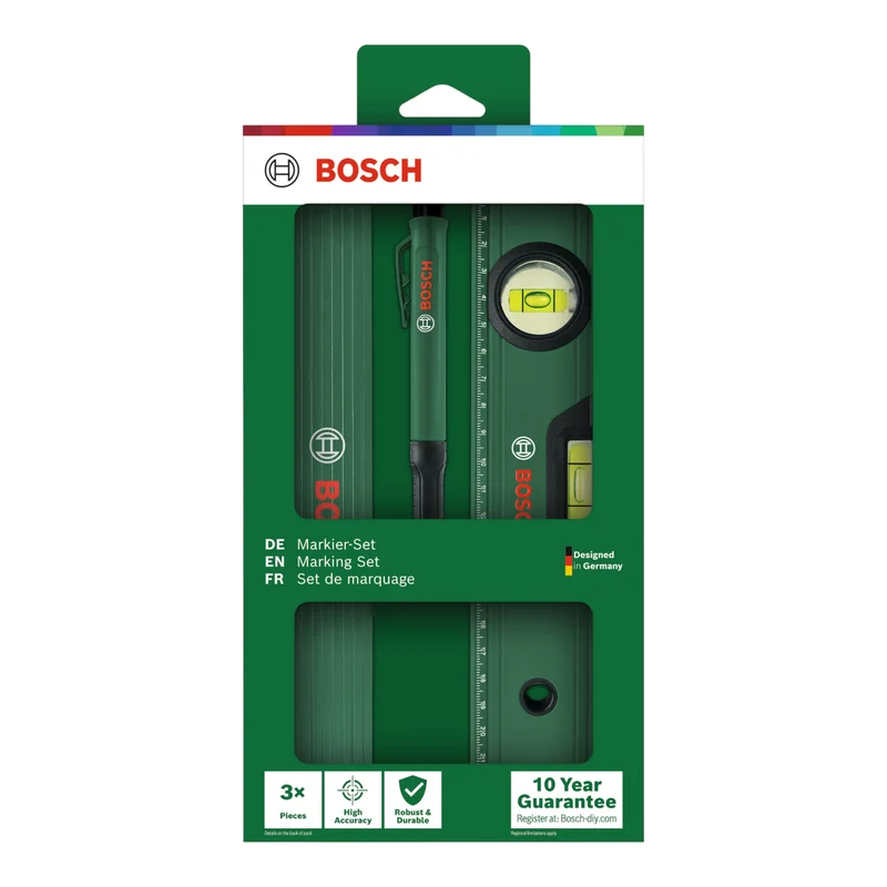 Bosch Markierungsset 3 tlg. ( 1600A02W7S ) Wasserwaage + Maßstab + Tieflochmarker