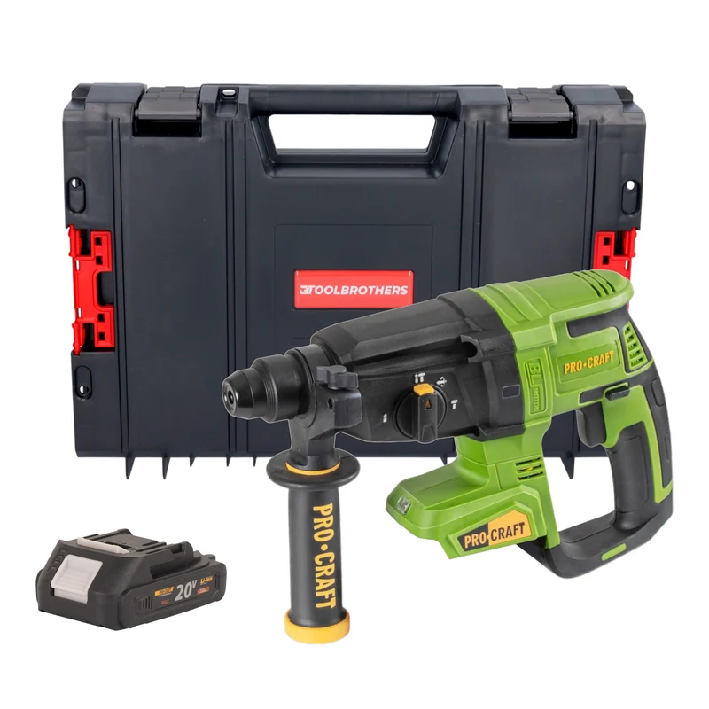 Procraft PHA40bb Akku Bohrhammer 20 V 2,6 J SDS plus Brushless + 1x Akku 2,0 Ah + RHINO Toolcase - ohne Ladegerät