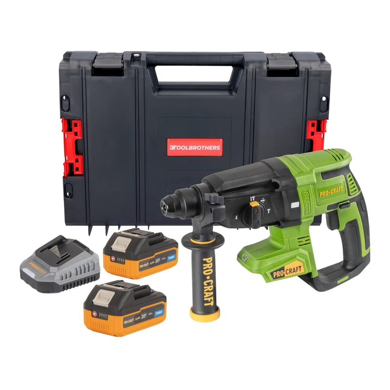 Procraft PHA40bb Akku Bohrhammer 20 V 2,6 J SDS plus Brushless + 2x Akku 4,0 Ah + Ladegerät + RHINO Toolcase