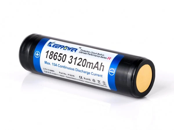 Keeppower 18650 3,7V 3120mAh geschützt (Pluspol erhöht) Li-Ion Akku