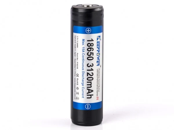 Keeppower 18650 3,7V 3120mAh geschützt (Pluspol erhöht) Li-Ion Akku