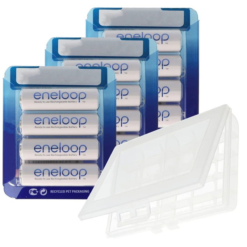 12er Panasonic eneloop Standard AA, Mignon Akkus, neueste Generation, max. 2000mAh, 2100 Ladezyklen mit AccuCell BOX10 Aktion 10+2 Gratis !