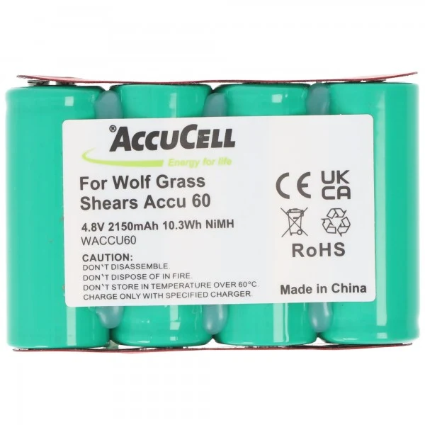 AccuCell Akku passend für Wolf Rasenschere Accu 60, ACCU60, 4,8 Volt NiMH Akku 2150mAh