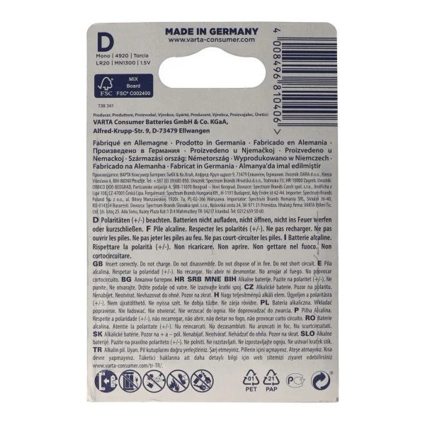 Varta Longlife Power Mono D 4920 Batterien 10x 2er Pack (20 Stück)