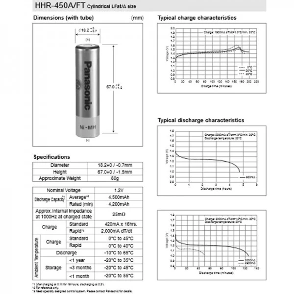 FDK HHR-450A NIMH Akku 4/3A 1,2 Volt 4500mAh mit Lötfahne Z-Form