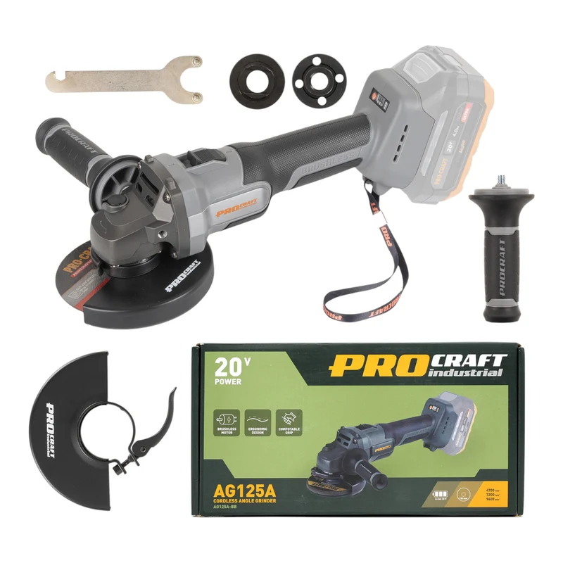 Procraft Industrial AG125Abb Akku Winkelschleifer 20 V 125 mm Brushless Solo - ohne Akku, ohne Ladegerät